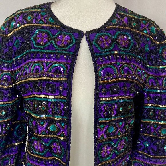 Niteline By Della Roufogati Silk and Sequin Jacket Sz S - Picture 2 of 13